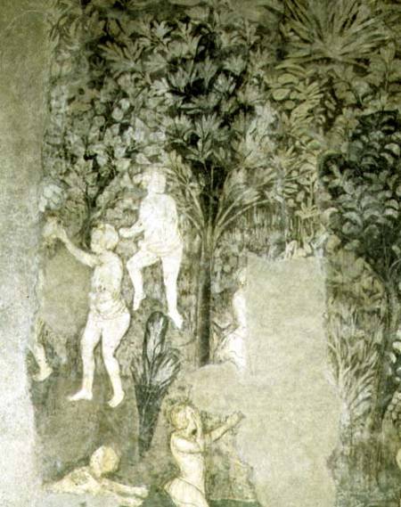 Detail of men bathing from the decorative scheme in the Hall of the Popes de Matteo Giovanetti