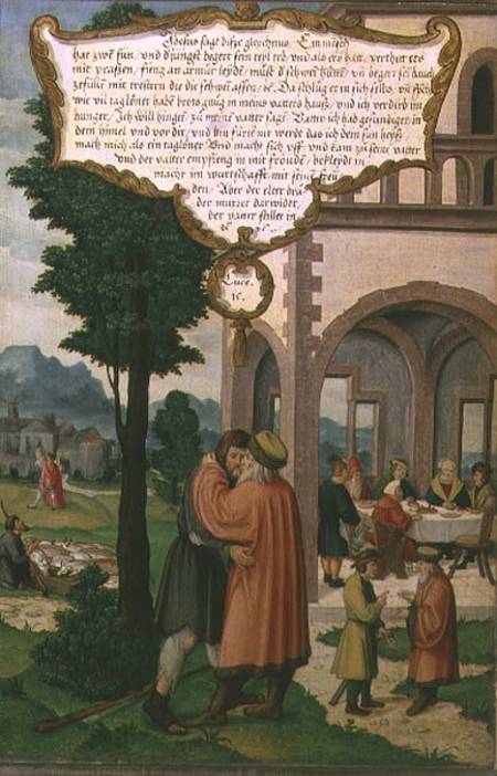 The Parable of the Prodigal Son, section from the Mompelgarter Altarpiece de Matthias Gerung or Gerou