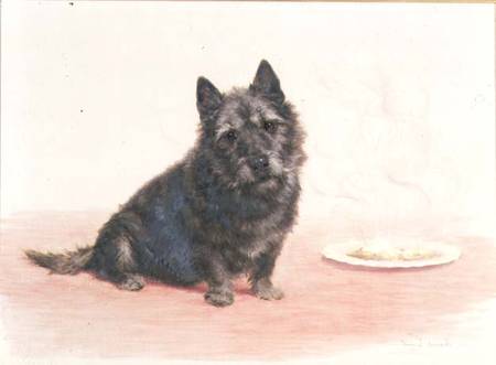 Suppertime - A Scottish Terrier Seated by a Plate de Maud Earl