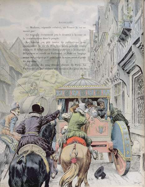 Assassination of Henri IV by Francois Ravaillac in the rue de la Ferronerie on 14th May 1610, c.1900 de Maurice Leloir