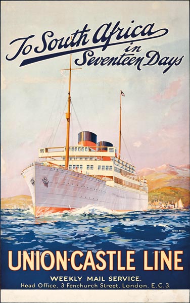 To South Africa in Seventeen Days; an advertising poster for Union Castle Line, de Maurice Randall
