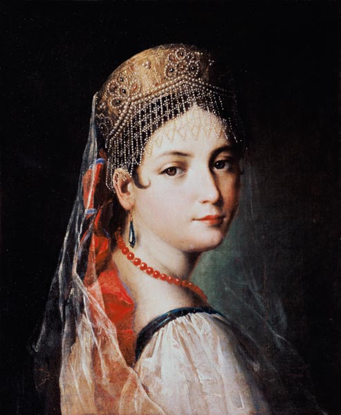 Bildnis einer jungen Frau mit Sarafan und Kokoshnik (Kopfschmuck) de Mauro Gandolfi
