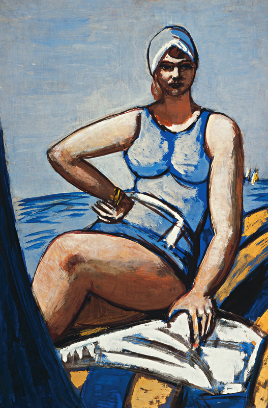 Quappi in blue in a boat (Quappi in Blau im Boot). 1926/1950 de Max Beckmann