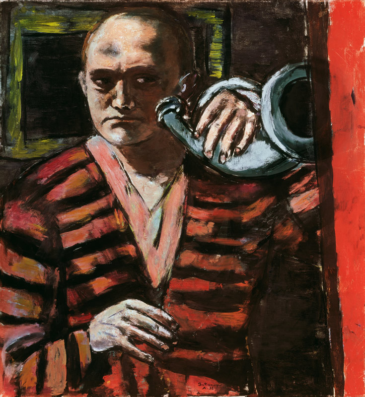 Self-portrait with horn de Max Beckmann