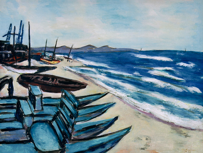 Playa con barcos en la Riviera de Max Beckmann