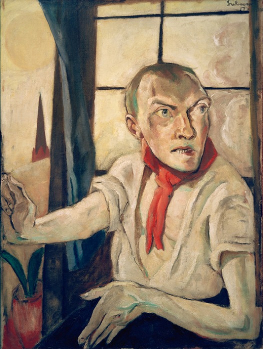 Self-portrait with red scarf de Max Beckmann