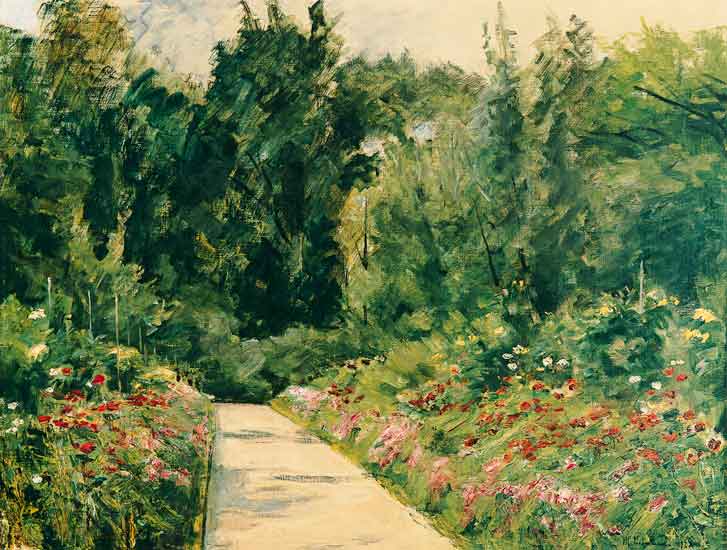 gardenbeds with way and flowers de Max Liebermann
