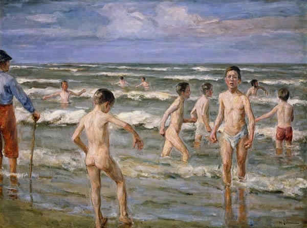 boys taking a bath de Max Liebermann