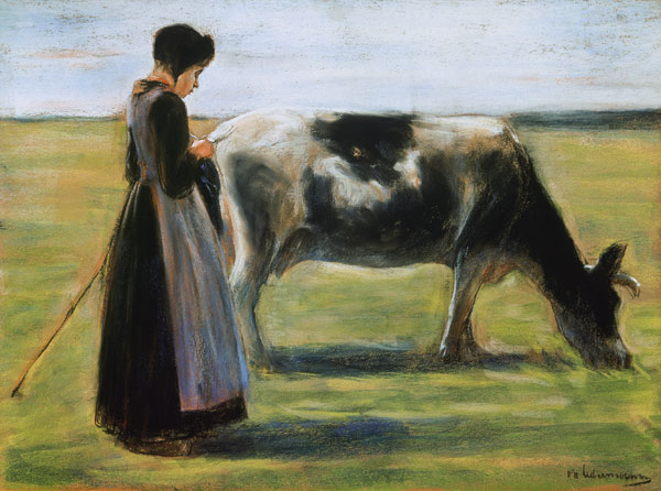 Bauernmädchen mit Kuh. de Max Liebermann