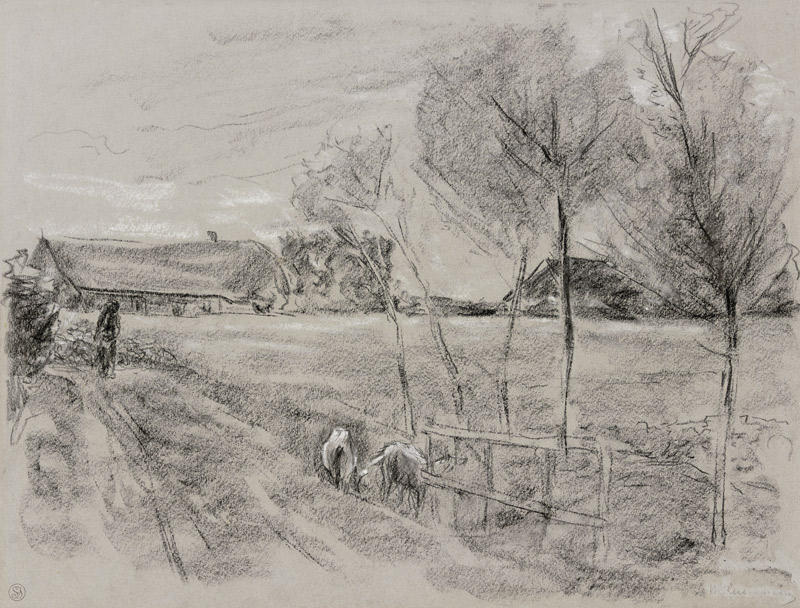 Landweg in Holland, vorne zwei Ziegen de Max Liebermann