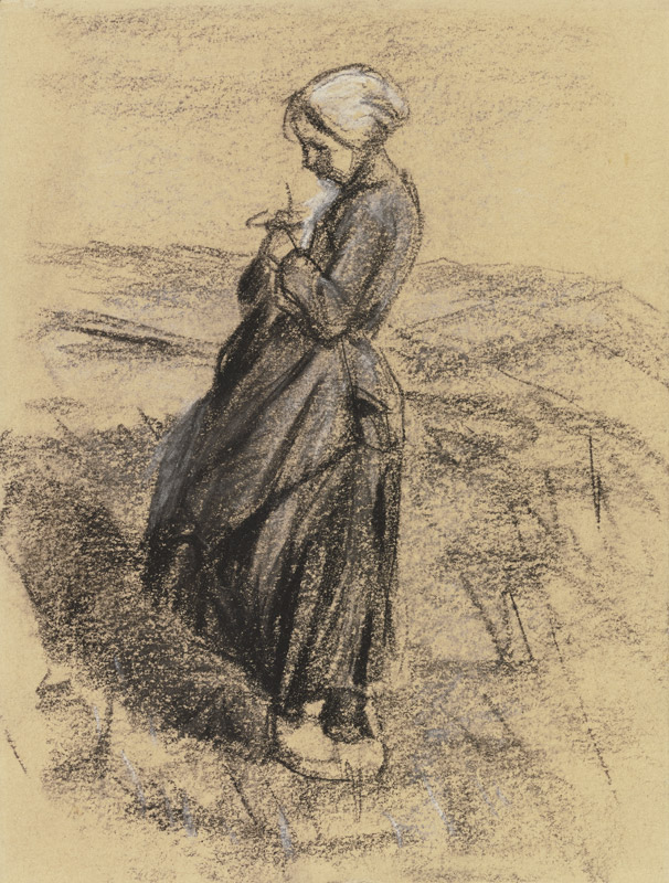 Mädchen auf dem Felde, strickend de Max Liebermann