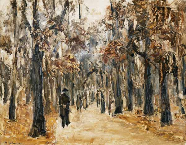 Tiergarten im Herbst mit Spaziergangern. de Max Liebermann