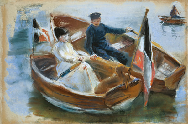 Two Boats with Flags, Wannsee, 1910 (pastel on paper) de Max Liebermann