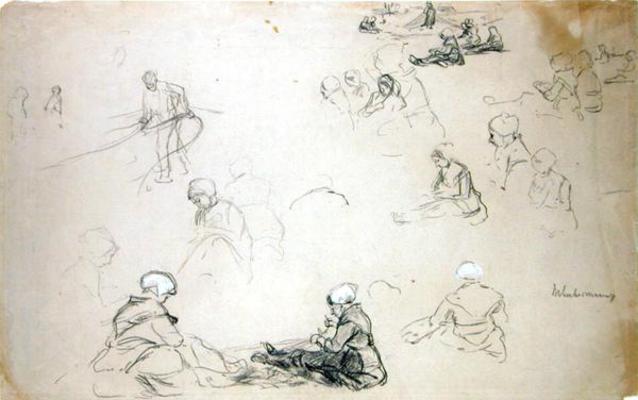 A study of net repairers (chalk and charcoal on paper) de Max Liebermann