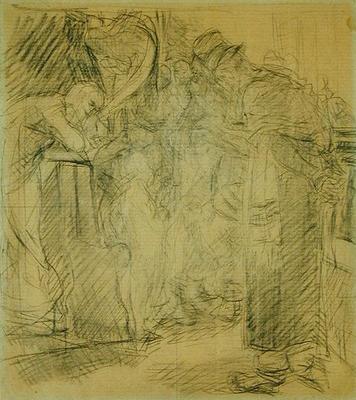 Composition sketch for Christ in the Temple (pencil on paper) de Max Liebermann