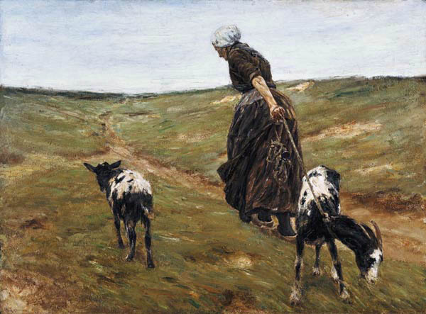Woman with nanny-goats in the dunes de Max Liebermann