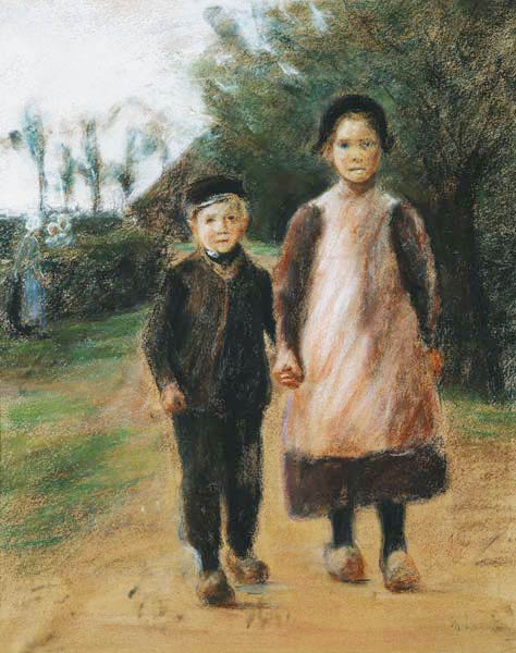 Boy and Girl on a Village Street de Max Liebermann