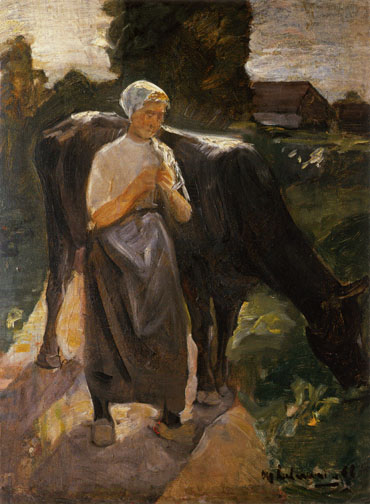 girl with cow/ Dutch cowgirl de Max Liebermann