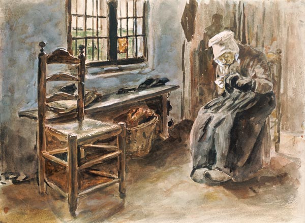 Old Dutchwoman at the window watercolor painting d de Max Liebermann