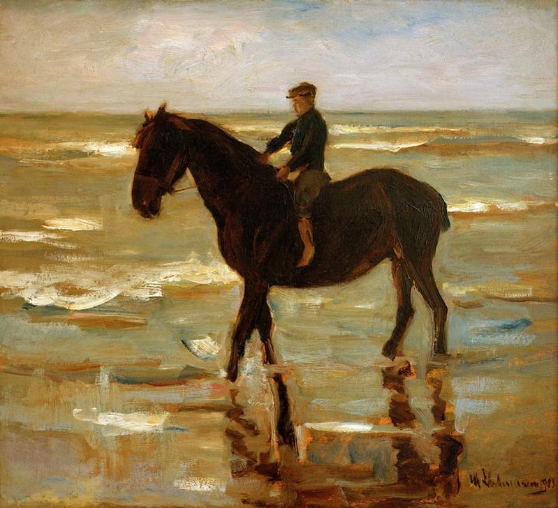 Reitender Junge am Strande – dickes Pferd de Max Liebermann