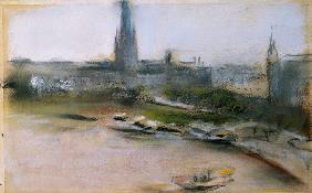 Binnenalster at the Jungfernstieg, 1909 (pastel on paper)