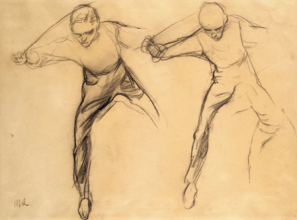 Two male figures (pencil on paper) de Max Liebermann