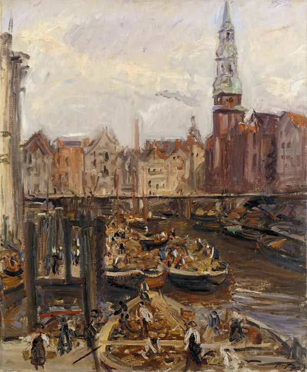 Floating Market on a canal in Hamburg de Max Slevogt