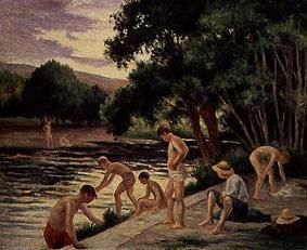 Taking a bath on the bank of the river Cure (Yonne de Maximilien Luce