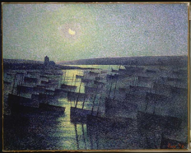Moon night over the fisherman port de Maximilien Luce