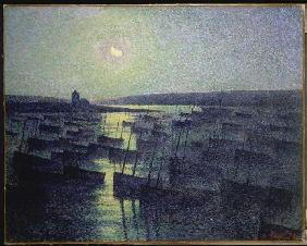 Moon night over the fisherman port