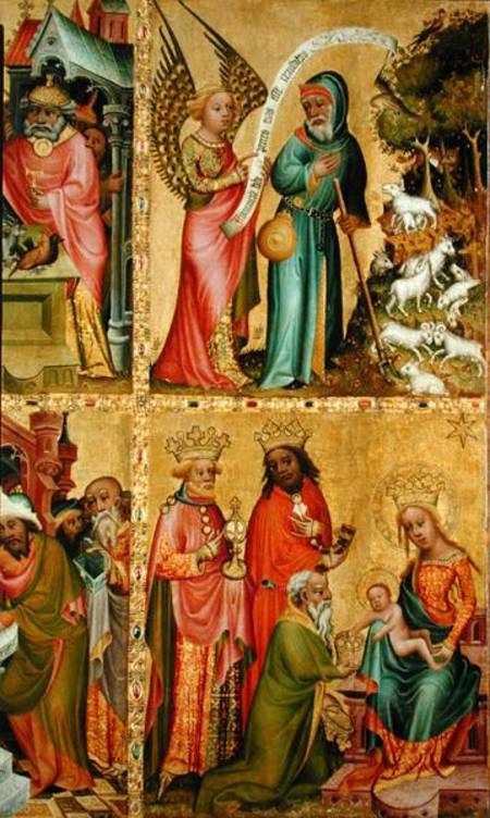 The Annunciation to St. Joachim and the Adoration of the Magi, from the left wing of the Buxtehude A de Meister Bertram
