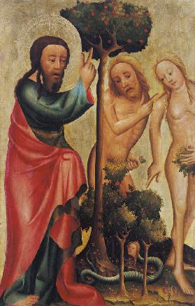 God the Father Punishes Adam and Eve, detail from the Grabow Altarpiece