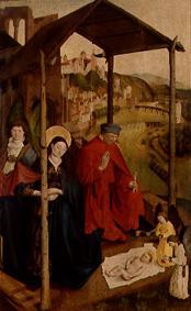María y José admirando al niño Jesús de Meister der Landsberger Geburt Christi