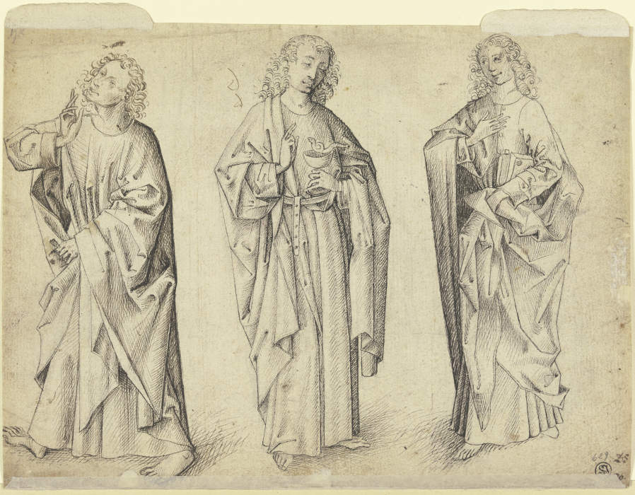 Drei Entwürfe zu einem stehenden Johannes dem Evangelisten de Meister E. S.