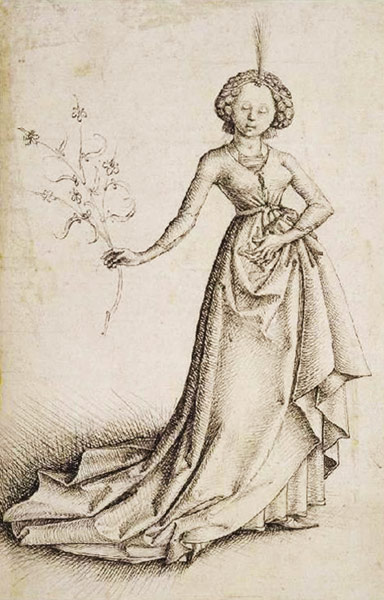 Junge Frau mit Blütenranke. de Meister (Oberrheinischer)
