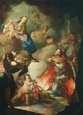 San Esteban ofrece su corona a la santa virgen