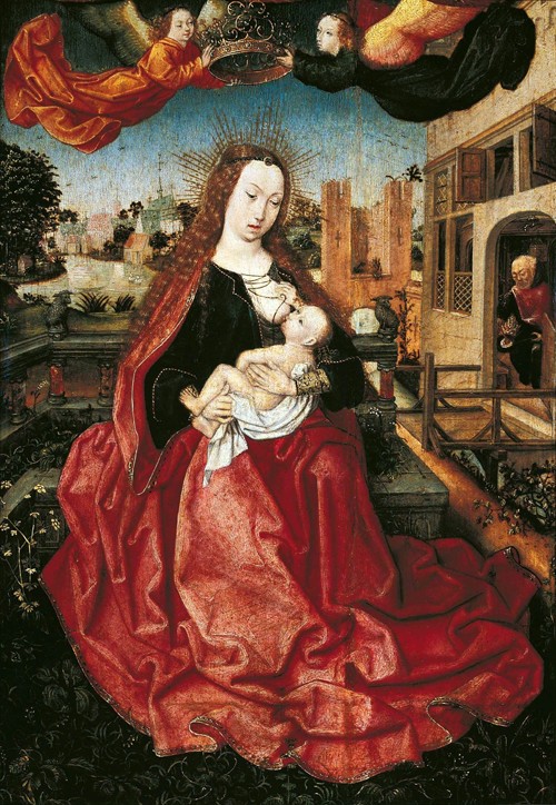 Madonna and Child crowned by two angels de Meister von Frankfurt