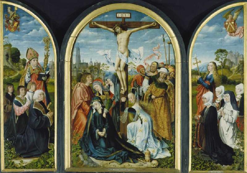Triptych out of a Frankfurt church: Crucifixion (m de Meister von Frankfurt
