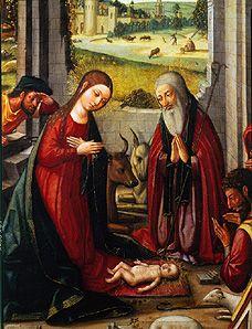 The birth Christi. (Detail: Maria and Joseph in ad