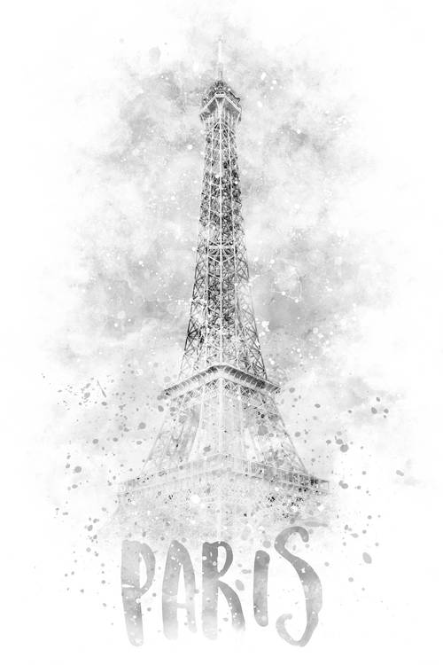 Arte monocromo Torre Eiffel | Acuarela de Melanie Viola