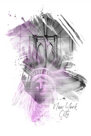 NYC Art Puente de Brooklyn y Estatua de la Libertad