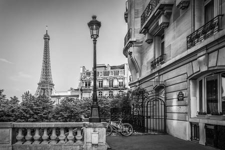 Escena callejera con encanto parisino | Torre Eiffel Monocromo