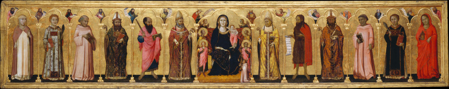 Madonna and Child Enthroned with Angels,Twelve Saints, Prophets,  and the Donor de Meo da Siena