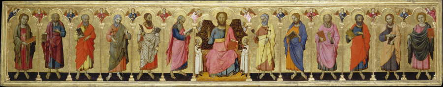 Altar retable painted on both sides with Christ Enthroned, the Twelve Apostles and Madonna and Child de Meo da Siena