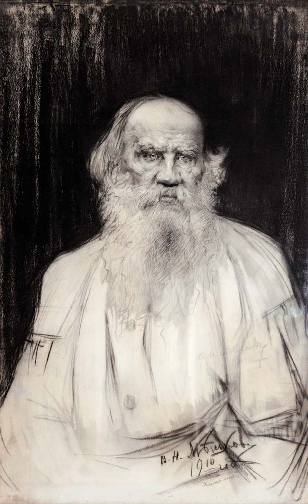 Porträt von Schriftsteller Graf Lew Nikolajewitsch Tolstoi (1828-1910) de Wassilij Nikititsch Meschkow