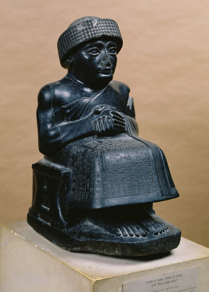 Gudea, Prince of Lagash, statue dedicated to Ningizzada, Neo-Sumerian, from Telloh, ancient Girsu de Mesopotamian