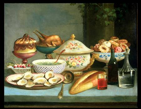Still life with Soup and Oysters de Mexican School