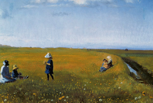 Children and Young Girls picking Flowers in a meadow north of Skagen de Michael Peter Ancher