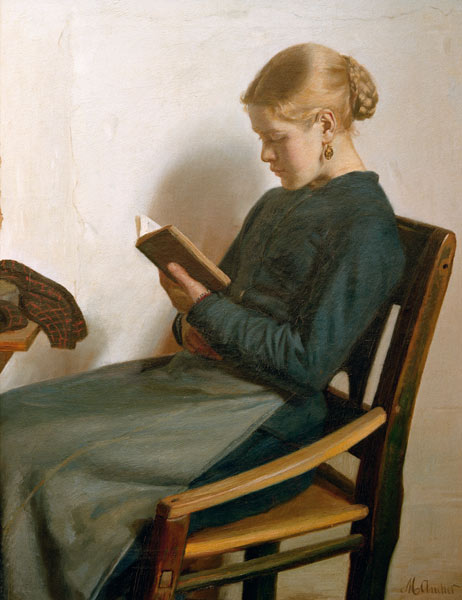 Young girl reading de Michael Peter Ancher