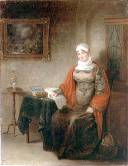 Portrait of Mrs John Crome Seated at a Table by an Open Workbox de Michael William Sharp